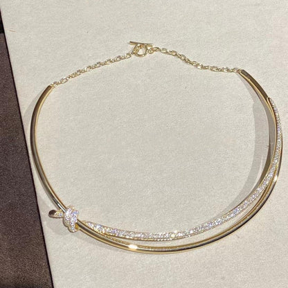 [Renovia Jewelry]KNOT DOUBLE ROW NECKLACE IN YELLOW GOLD WITH DIAMONDS