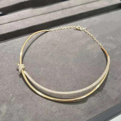 [Renovia Jewelry]KNOT DOUBLE ROW NECKLACE IN YELLOW GOLD WITH DIAMONDS
