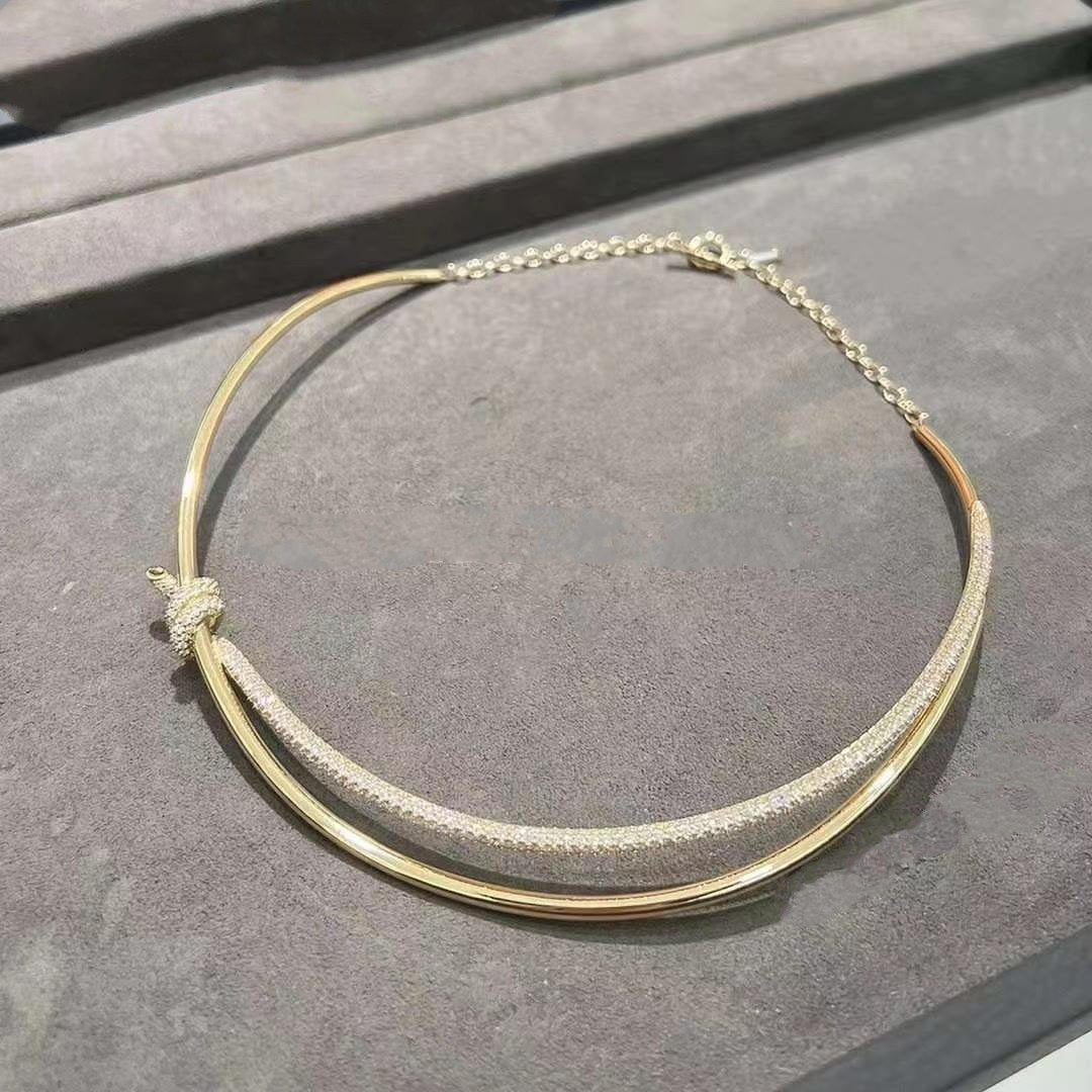 [Rose Tomorrow]KNOT DOUBLE ROW NECKLACE IN YELLOW GOLD WITH DIAMONDS