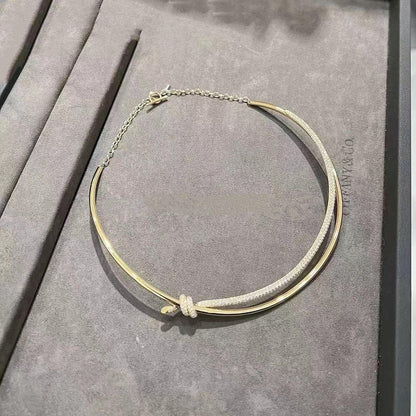 [Rose Tomorrow]KNOT DOUBLE ROW NECKLACE IN YELLOW GOLD WITH DIAMONDS