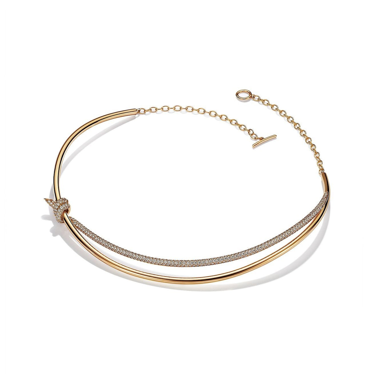 [Rose Tomorrow]KNOT DOUBLE ROW NECKLACE IN YELLOW GOLD WITH DIAMONDS