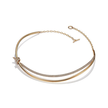 [Rose Tomorrow]KNOT DOUBLE ROW NECKLACE IN YELLOW GOLD WITH DIAMONDS