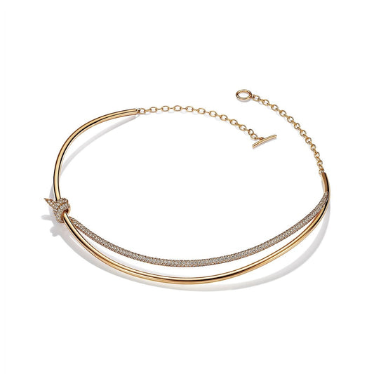 [Rose Tomorrow]KNOT DOUBLE ROW NECKLACE IN YELLOW GOLD WITH DIAMONDS