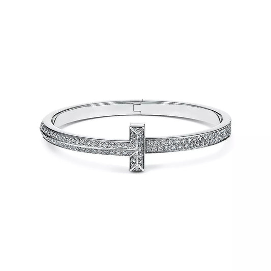 [Rose Tomorrow]WIDE DIAMONDS HINGED BANGLE SILVER
