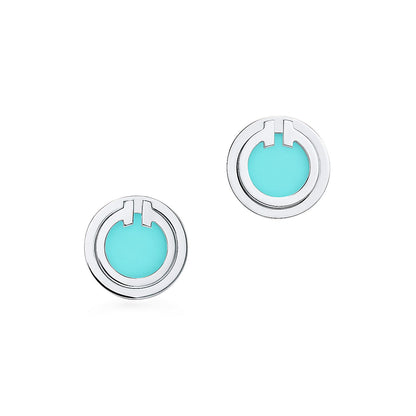 [Rose Tomorrow]TURQUOISE CIRCLE WHITE GOLD EARRINGS